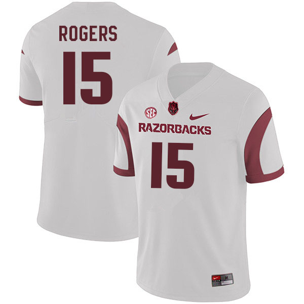 Men #15 Landon Rogers Arkansas Razorbacks College Football Jerseys Sale-White - Click Image to Close